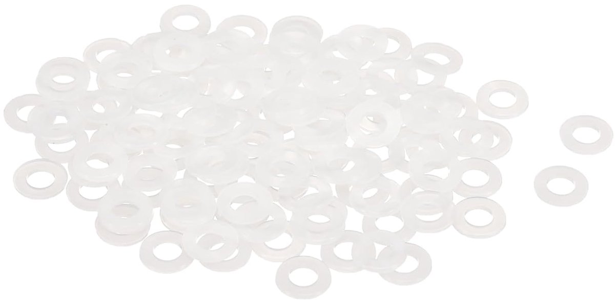 Platte sluitringen van nylon, M5, 5 mm, ID 10 mm, buitendiameter 1 mm, gladde sluitringen van kunststof, voor kunststof afdichtingen, afdichtring, wit, 120 stuks