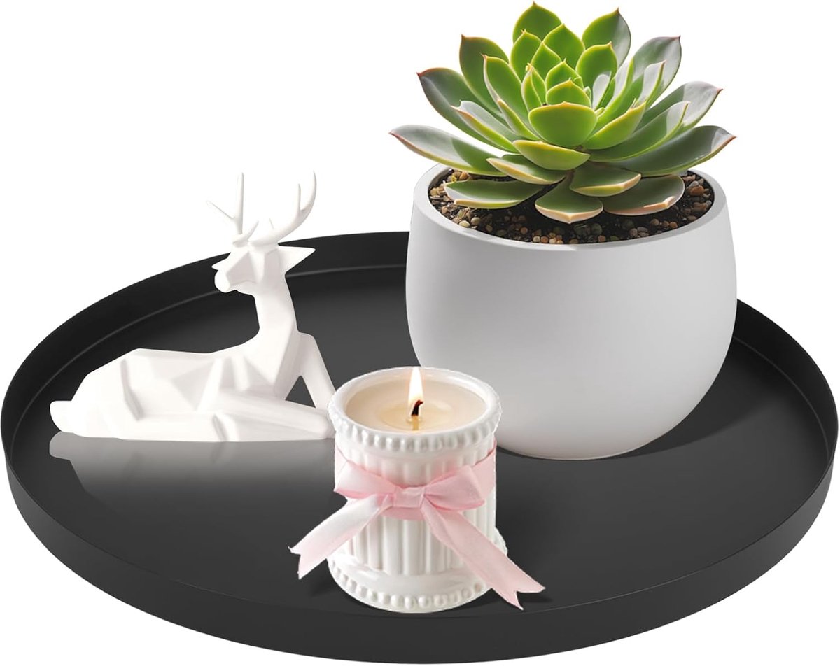 Decoratieve schaal 30 cm - zwart metaal - ronde vorm - perfect voor sieraden en cosmetica - SnelShoppen