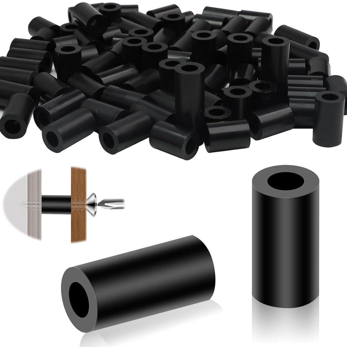 100 stuks kunststof afstandshulzen M6 nylon afstandshulzen 11 x 20 mm isolatie sluitringen zwart zonder schroefdraad zuilen sluitringen voor M6 schroeven