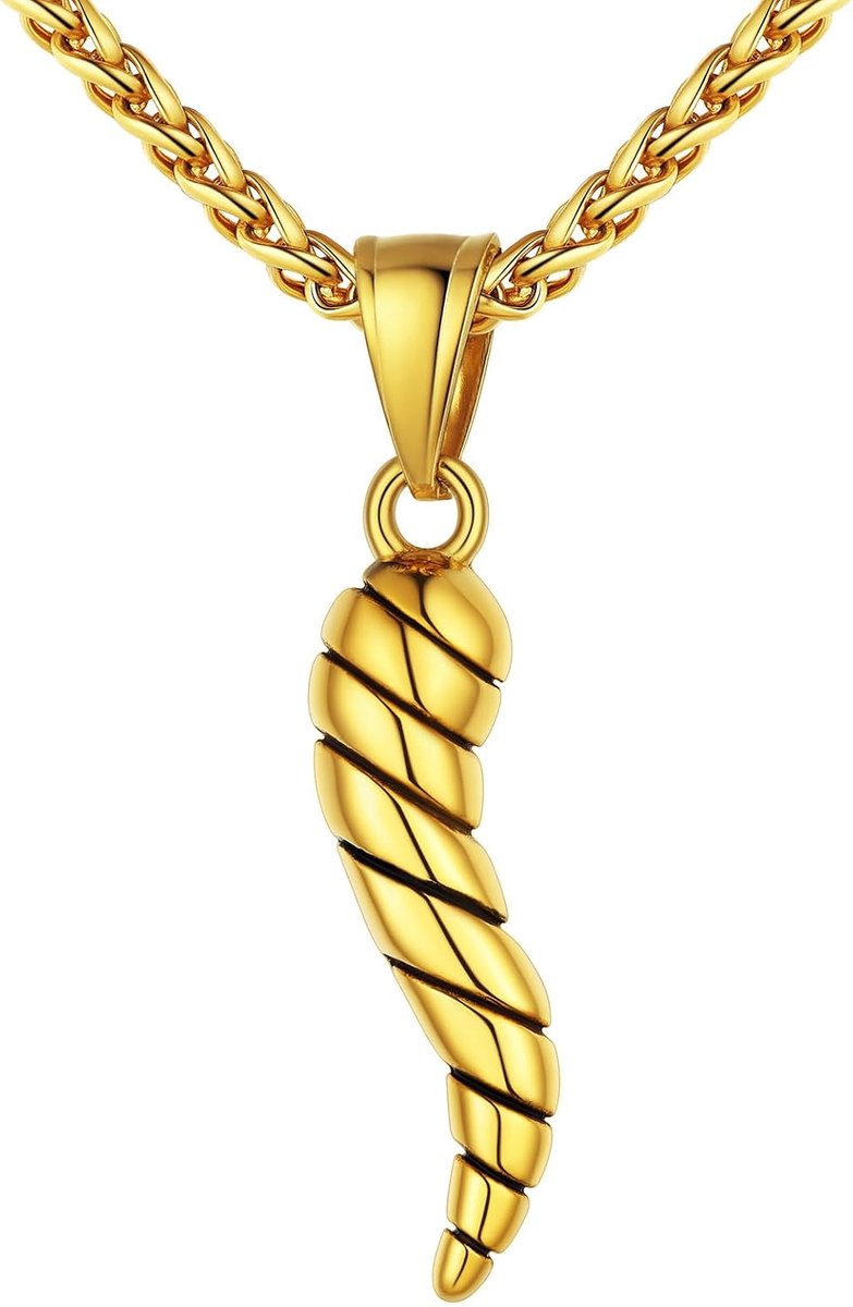 Collier voor dames en heren, 3D, Italiaanse hoornhalsketting, cornicello charm-hanger, 316L roestvrij staal, geluksbrenger, amulet, geluksbrenger, cadeau, cadeau voor mannen en vrouwen