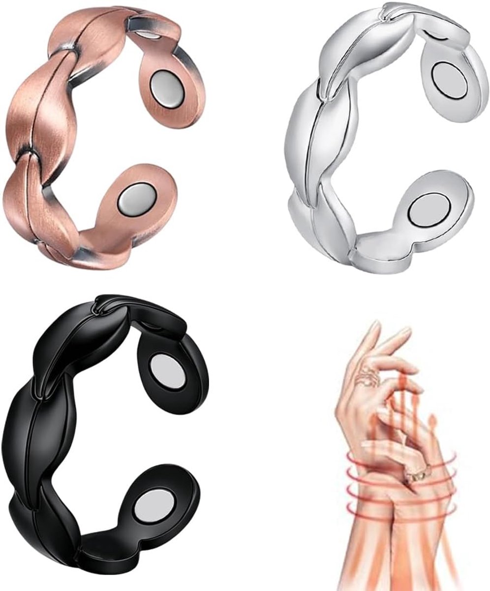3 stuks magneetring-therapie-ring, instelbare magneetveldtherapie-ring voor mannen en vrouwen, vermindert stress en angst, verbetert de slaapkwaliteit