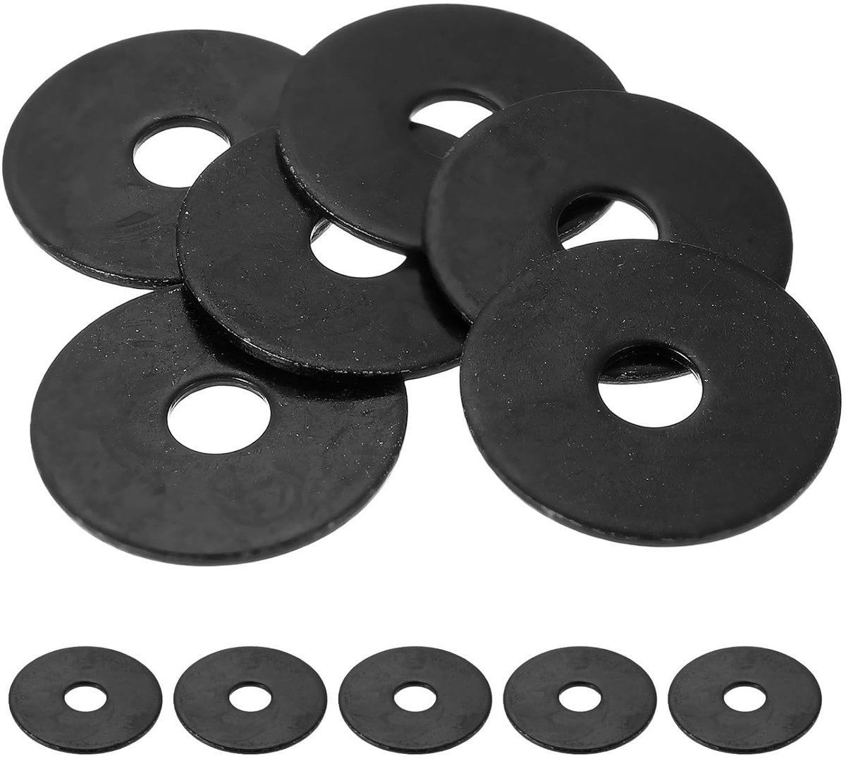 304 roestvrij stalen sluitringen M10, 6 stuks, M10 x 40 x 2 mm, carrosserieschijven, metalen sluitringen, voor schroeven, moeren, draadstangen, reparatie, keuken, auto, zwart