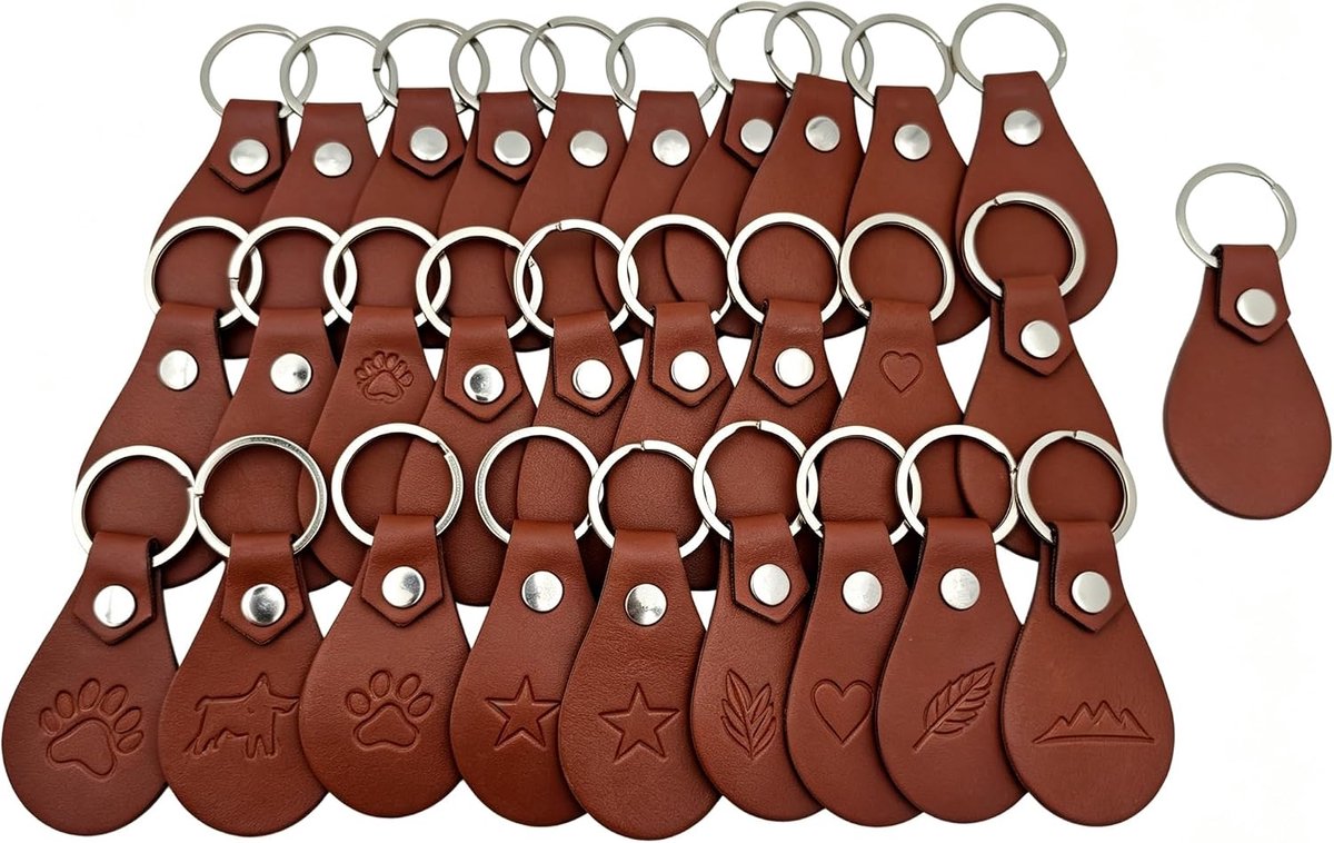 30 stuks lederen sleutelhangers blanks, PU lederen sleutelhangers met sleutelhangers voor doe-het-zelf sleutelhangers, knutselen en lasergraveren