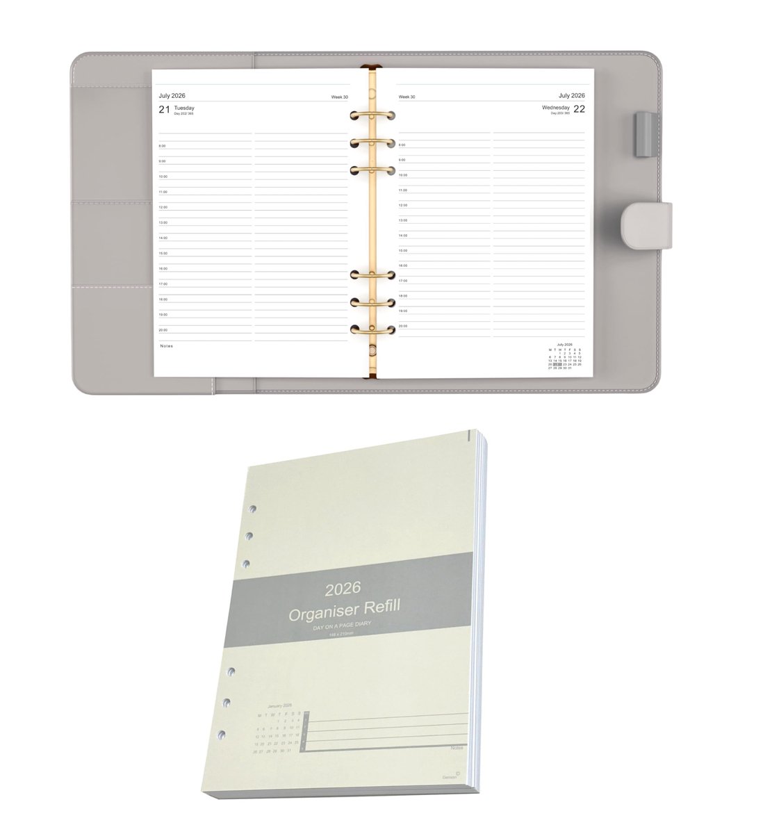 A5 dagboek navulling 2026 - dag op één pagina - met tijdslots 8am - 8pm dagelijkse bureau planner - SnelShoppen