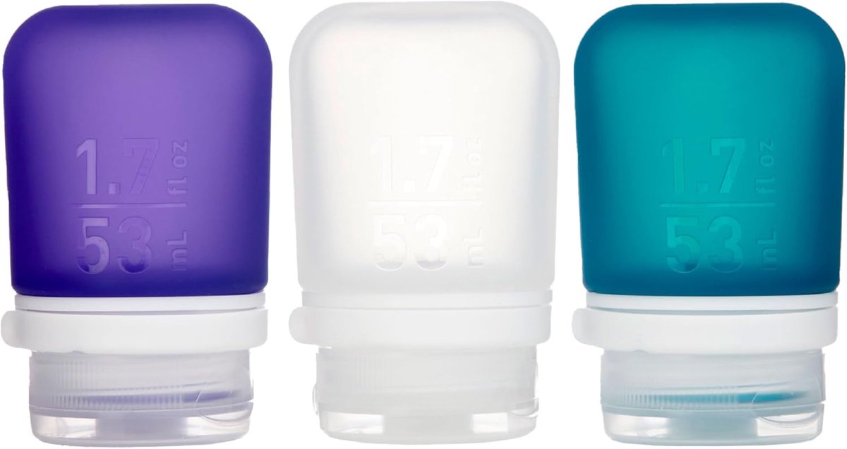 Reisflesje 3-Pack - Klein 53ml - Helder/Paarse/Turquoise - Voorkomt lekken en gemakkelijk vullen - SnelShoppen