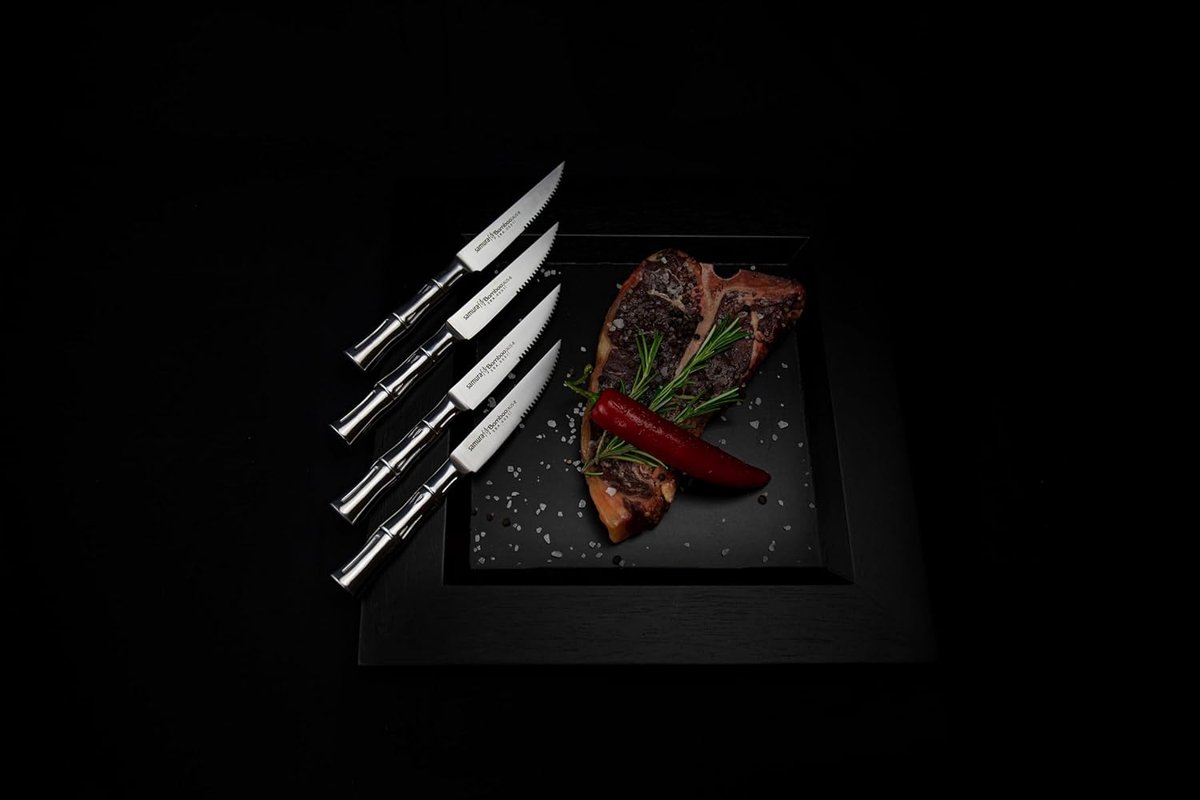 Steakmessen set 4-delig - bamboe handvat - scherp lemmet - perfect voor vleesgerechten - SnelShoppen