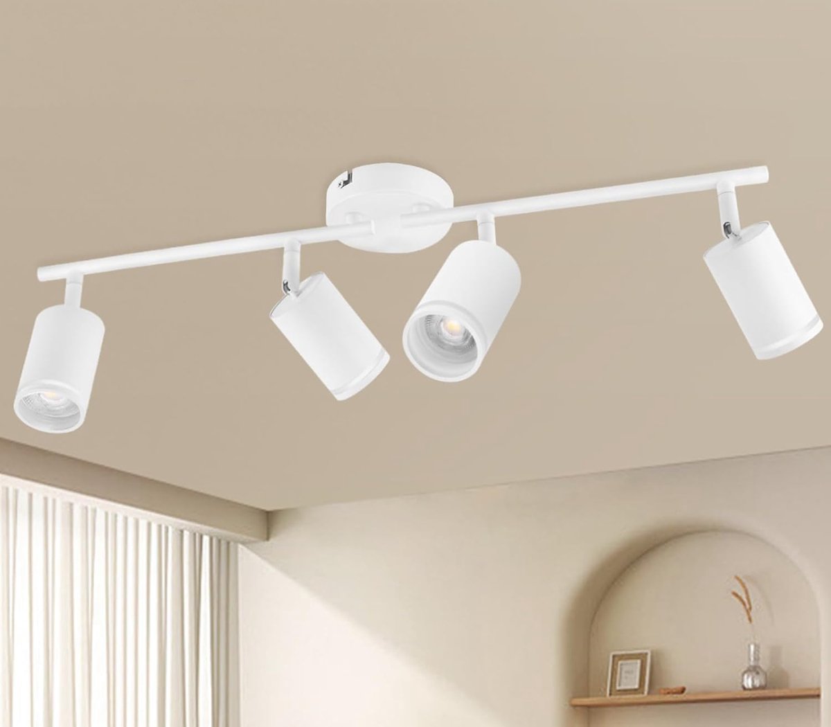 Plafondspot LED 4-lichts, LED Plafondlamp Draaibaar, GU10 Plafondlamp Spot Plafondspot, Moderne Spot Lamp Wandspot Wit voor Woonkamer Slaapkamer Keuken (Zonder Gloeilampen)