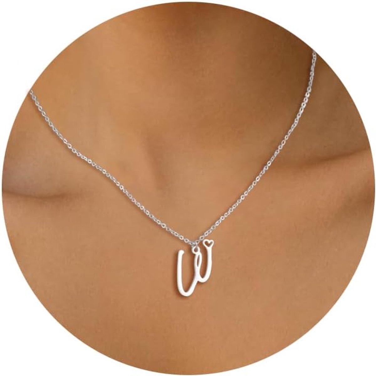Halsketting met Initiaal voor Dames Zilver Gouden Letters A-Z Ketting met Kleine Hartvormige Hanger Roestvrij Staal Gepersonaliseerde Naam Ketting Vrouwen Meisjes Geschenken Sieraden