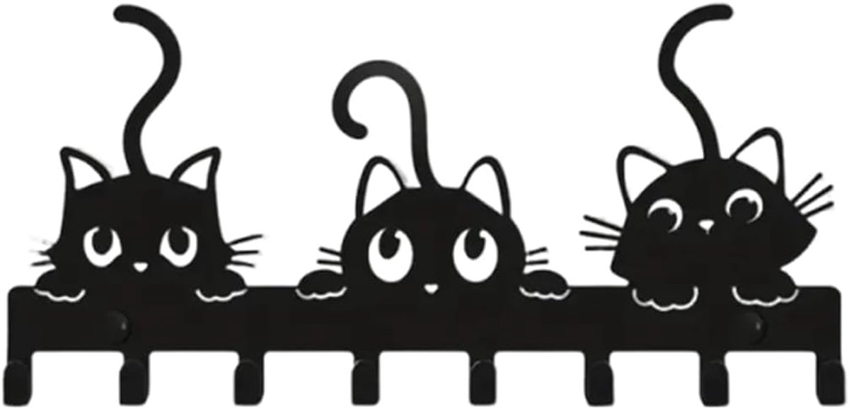 Sleutelhanger voor aan de muur, moderne sleutelhanger van metaal, sleutelhaak voor aan de muur, katten met 8 haken, multifunctioneel, voor hal, appartement, woonkamer en keuken