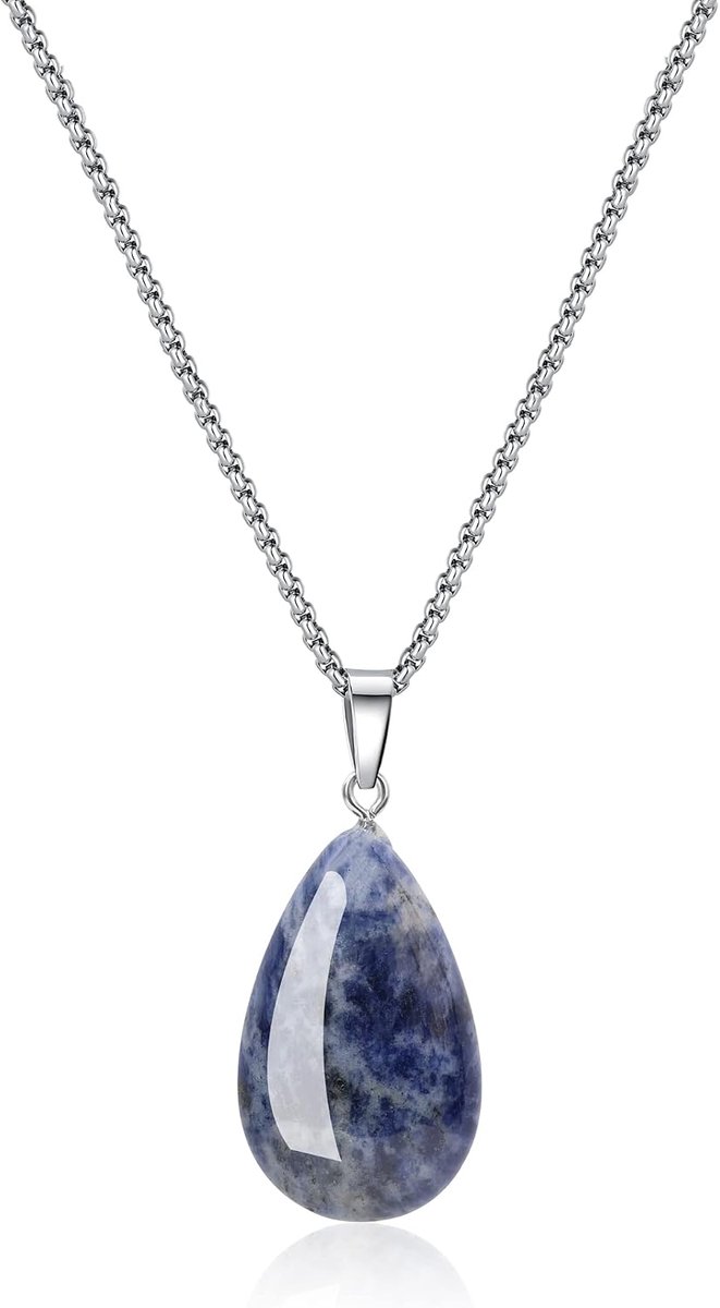 Teardrop kristallen ketting voor dames en heren, leer en roestvrij staal