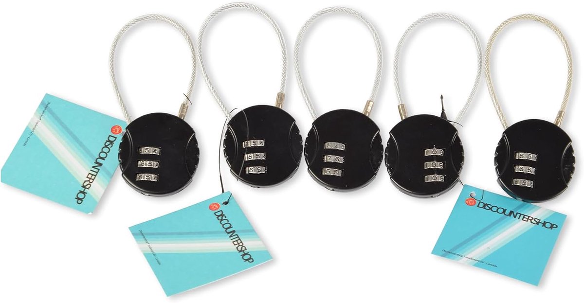 Hangslot set 5-pack - met kabel - staal en kunststof - ideaal voor onderweg - SnelShoppen