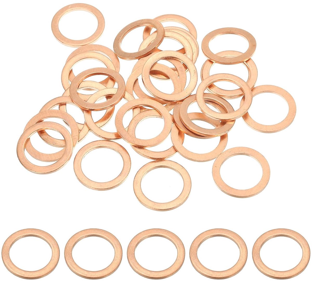 Koperen Afdichtring M16, 30 Stuks 16 mm ID 22 mm OD 1,5 mm Dikte Platte Sluitring Metrisch voor Schroeven, Bouten, Olieafvoerpluggen