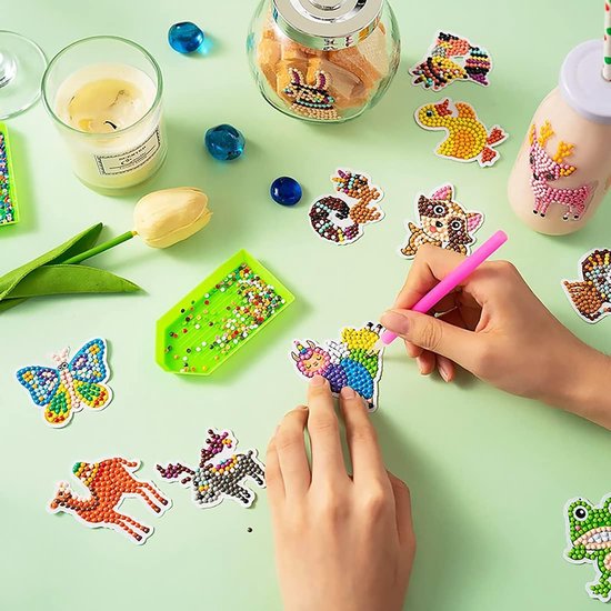 Painting Kinderset, diamond painting stickers, doe-het-zelf 5D schilderen, knutselen, dier, diamond painting, beginners, speelgoed voor kleine kinderen, stickers vanaf 4 jaar, meisjes en — afbeelding 4