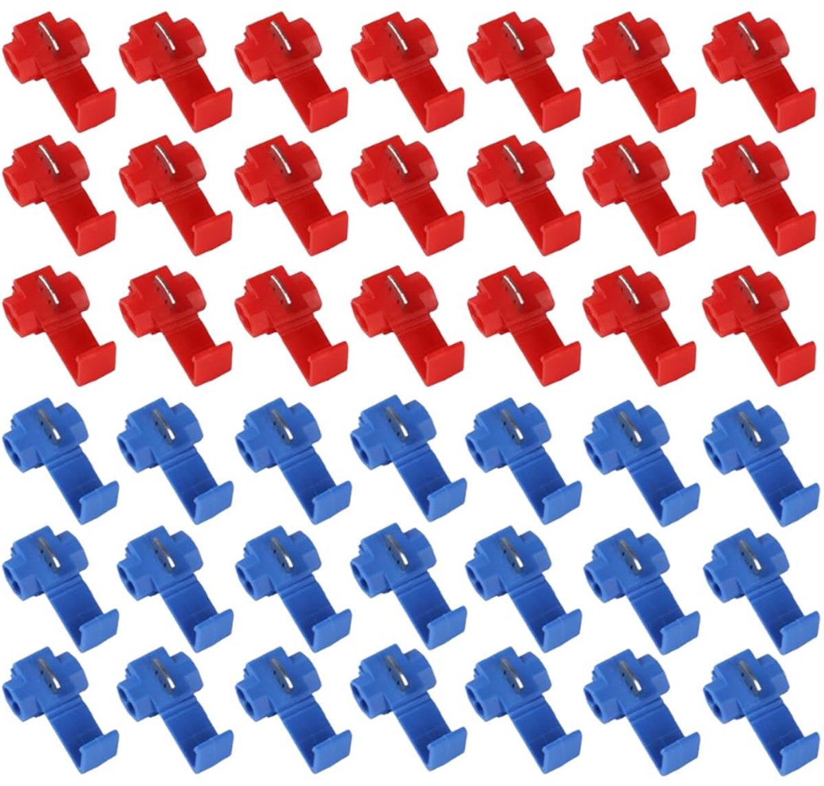 100 stuks (50 rood + 50 blauw), aftakklemmen zonder strippen, T-connector voor auto, huis, verlichting, geïsoleerd en hittebestendig