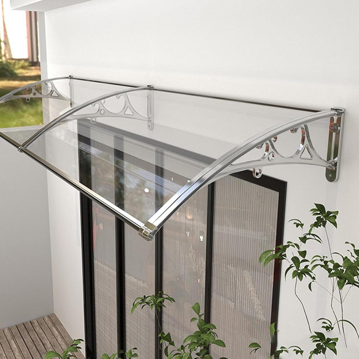 Deur Luifel - Terras Overkapping - Buiten Leven - Slagvast Polycarbonaat - 60 x 180 cm - Transparant Zilver