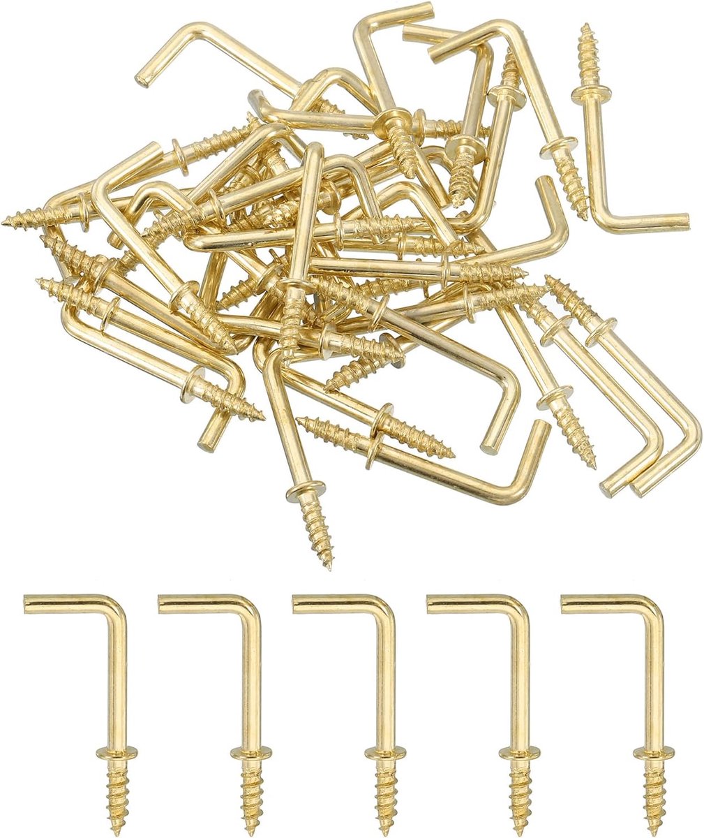 Haken, 50 stuks 18/20 cm L-vormige schroefhaken schroefhaken, haakse metalen schroefhaken in 7 vormen om op te hangen, goud