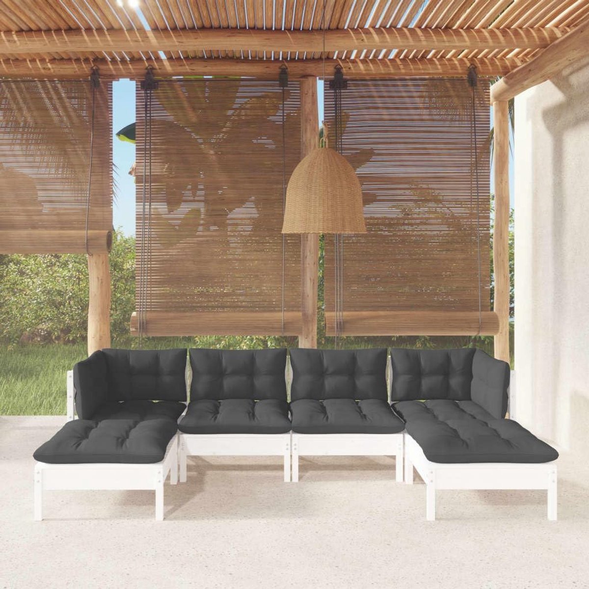 Tuinloungeset 6-delig - Grijze kussens - Dennenhout - Perfect voor ontspannen met vrienden - SnelShoppen