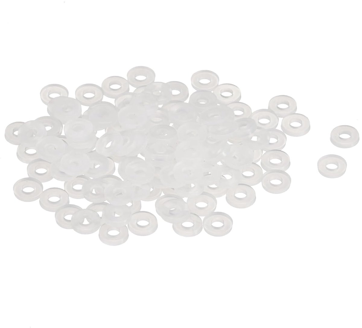 Platte sluitringen van nylon, M2, 2 mm, ID 5 mm, dikte 1 mm, gladde sluitringen van kunststof, voor kunststof plaatafdichtingen, wit, 120 stuks