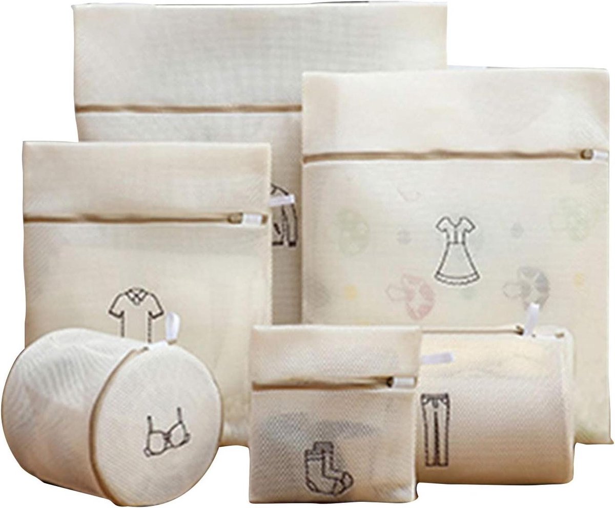 Wasmandjes Set - Kledingzakken Beschermers - Kleding Beschermen - Versterkte Rits - 6 Stuks - Beige
