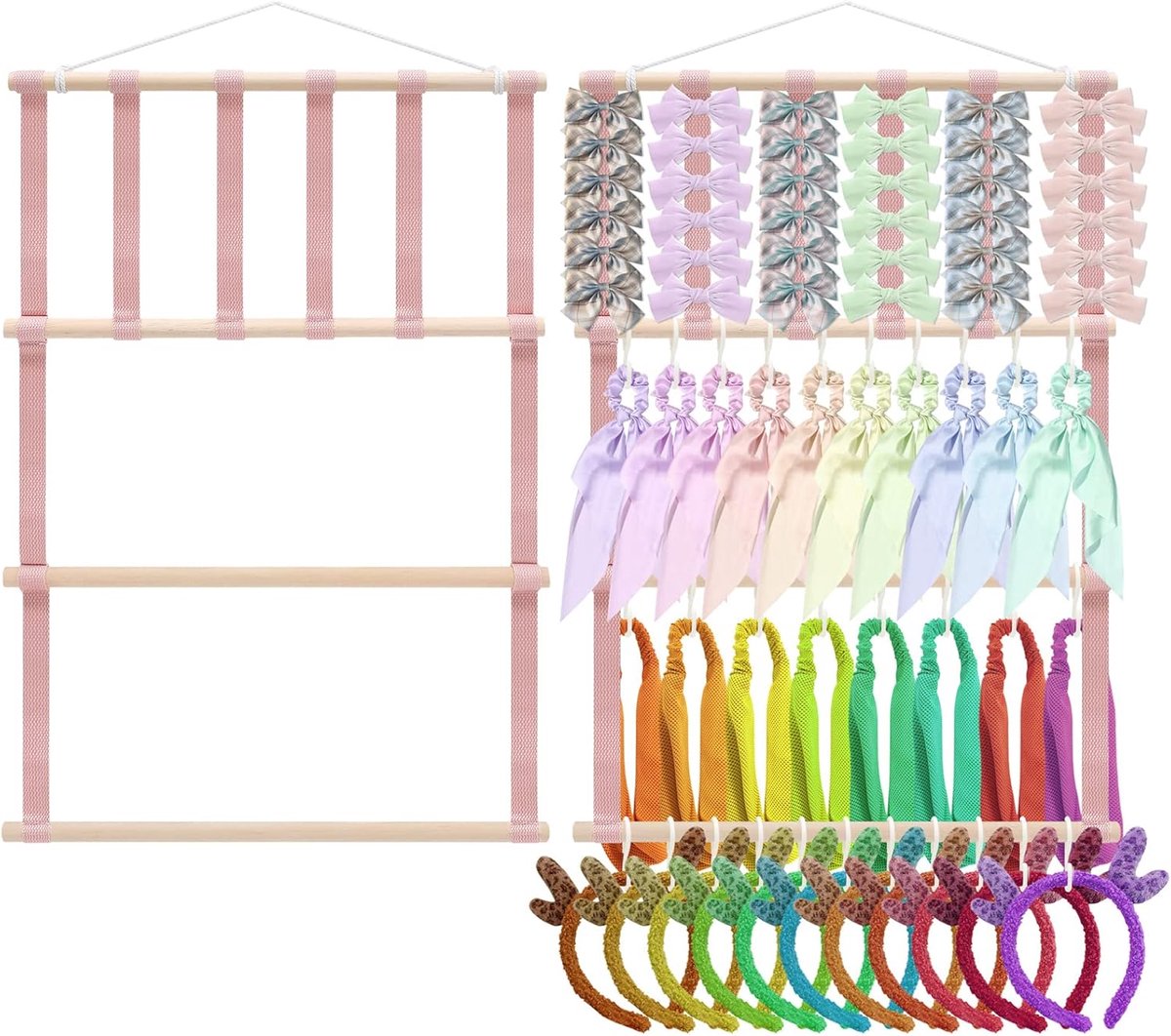 Haarstrikken organizer, meisjes hoofdbanden opslag houder opknoping haaraccessoires displaystandaard muur decor voor meisjeskamer (roze)