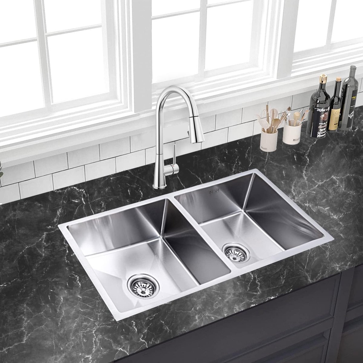 Keuken Spoelbak Dubbele Wasbak 87x44x20cm - RVS met Geluidsabsorberende Pads - Eenvoudig te Reinigen - SnelShoppen
