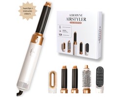 AERODYNE® Airstyler V4 - Brosse sèche-cheveux - Multistyler - Fer à friser 5 en 1 - Hairwrap - Brosse à friser - Gant résistant à la chaleur - Wit/ Or rose