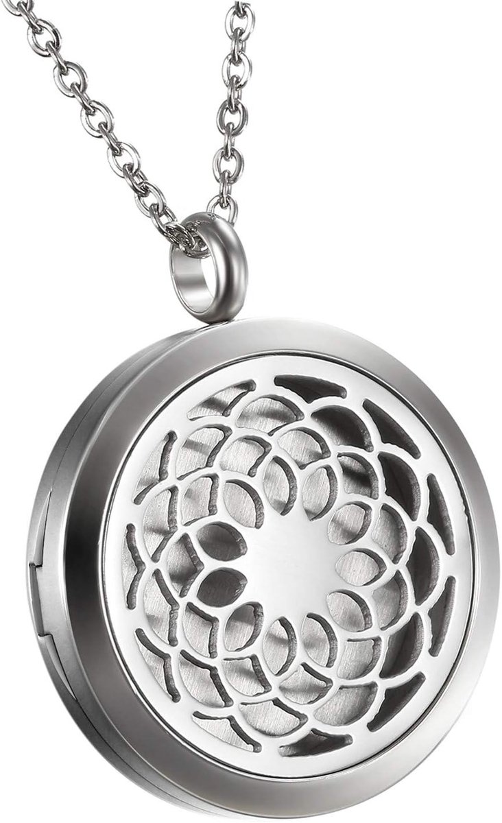 Aroma diffuser ketting aromatherapie: geurketting voor etherische oliën bloem roestvrij staal geurketting met 6 gekleurde vilten pads oliepads zilver voor dames vrouwen