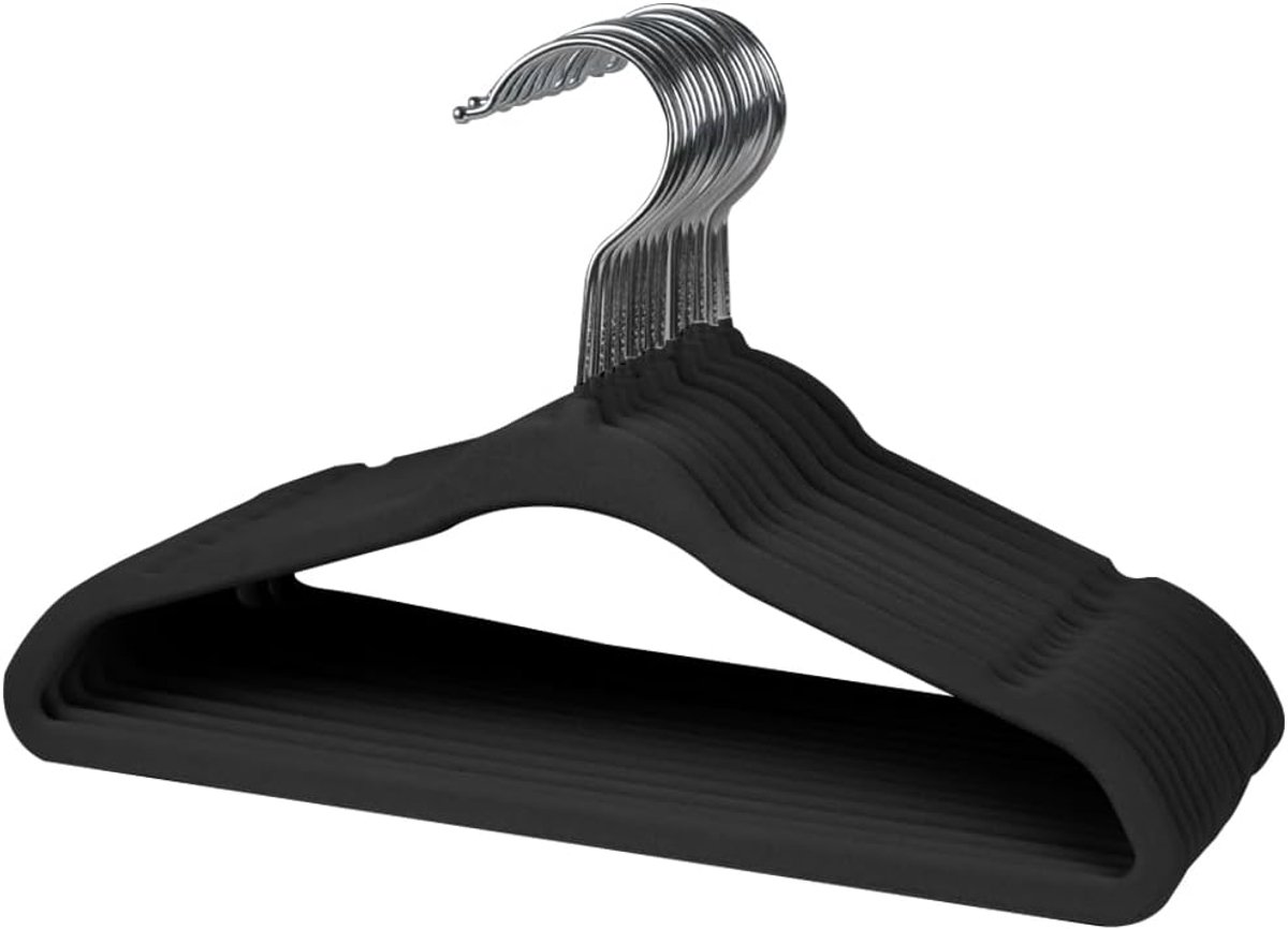 Babykleerhangers, 16 stuks, 28 cm, antislip kleerhangers van fluweel voor kinderen, kleerhangers met schouderinkepingen voor peuters, zwart