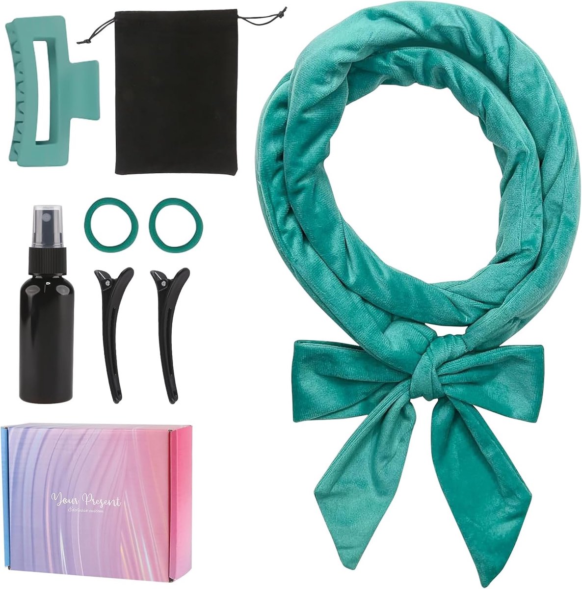 Krullen zonder warmte, 8 stuks, heatless haarkrullen, zacht, heatless haarkrullen, warmtevrije krullen voor medium en lang haar, groen