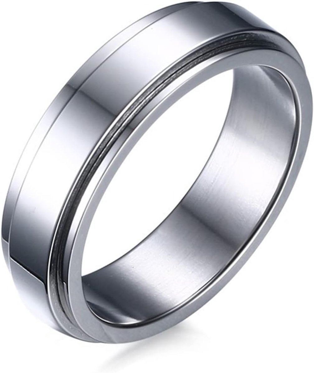 Fidget-ring, 6 mm spinner-ring voor dames, heren en kinderen, roestvrijstalen band, antistress-ringen, gepolijst, stressverminderende ring