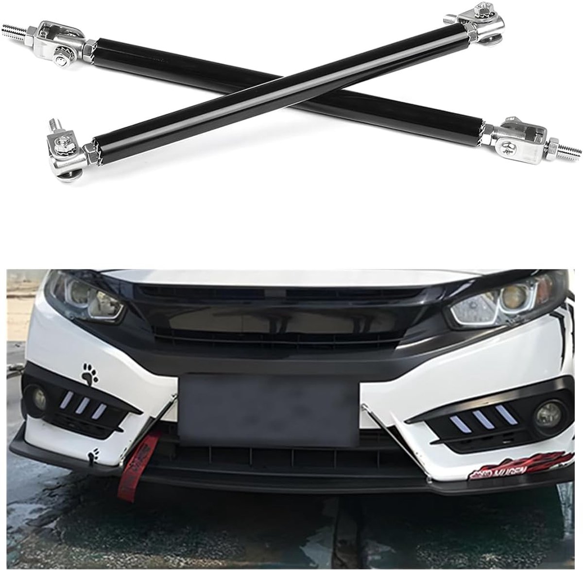 2 stuks verstelbare voorbumper lipstaven, splitter lip protector tie bar stut voor auto modificatie, universele diffuser roestvrij stalen steunstang voor de meeste voertuigen (zwart)