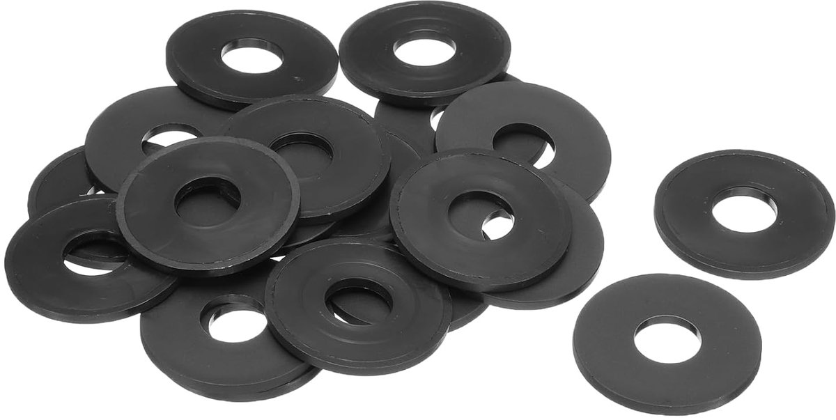 Platte sluitringen, kabeldoorvoeren van nylon, M16, 16 mm, diameter 45 mm, dikte 3 mm, gladde sluitring, kunststof afdichting, afdichtring, zwart, 20 stuks