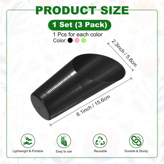 3-pack bonsai grondschepjes, plastic tuingrond schep potschep potschepjes voor verplanting/bloem/plant succulent, kleurrijk klein tuingereedschap [groen, roze, zwart] — afbeelding 4
