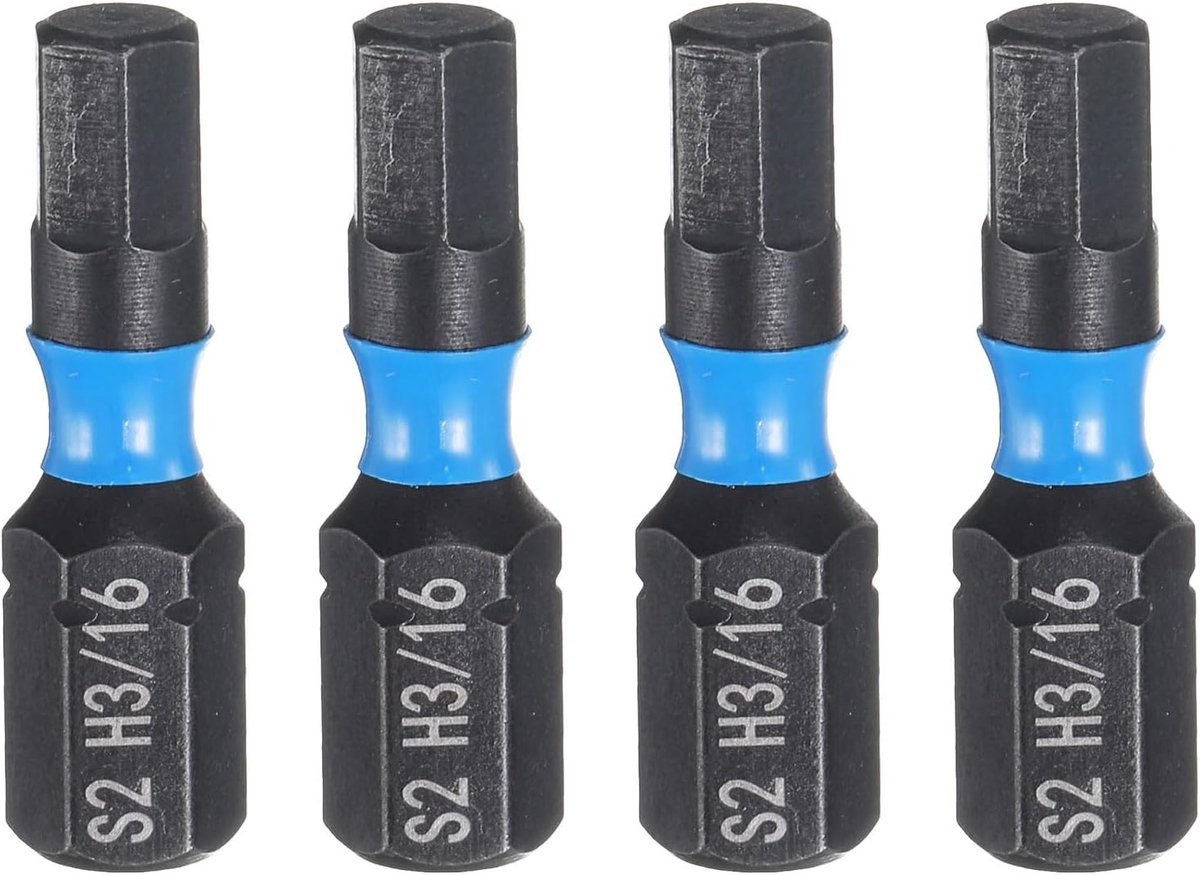 4 stuks H3/16 SAE zeskantige schroevendraaier-bits, 1/4 inch zeskantige schacht 25 mm/1 inch lengte, magnetische zeskantige kop, zeskantige zeskan