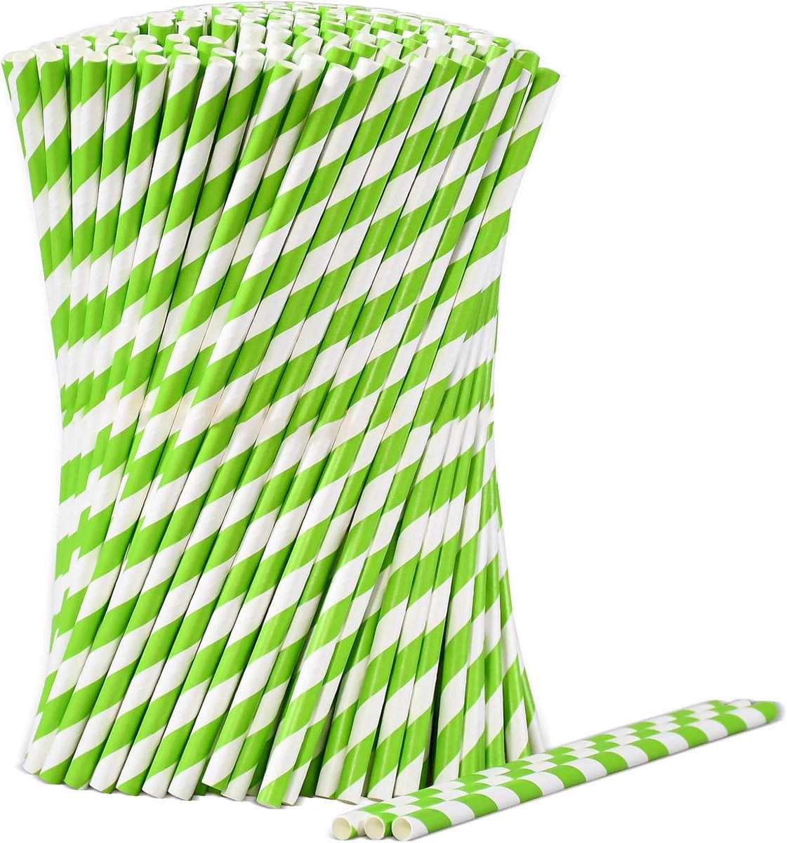 1000 stuks] Groen-wit gestreepte papieren rietjes, 7,75 x 0,25 inch voor feest, bruiloft, drankjes, 100% biologisch afbreekbaar en composteerbaar