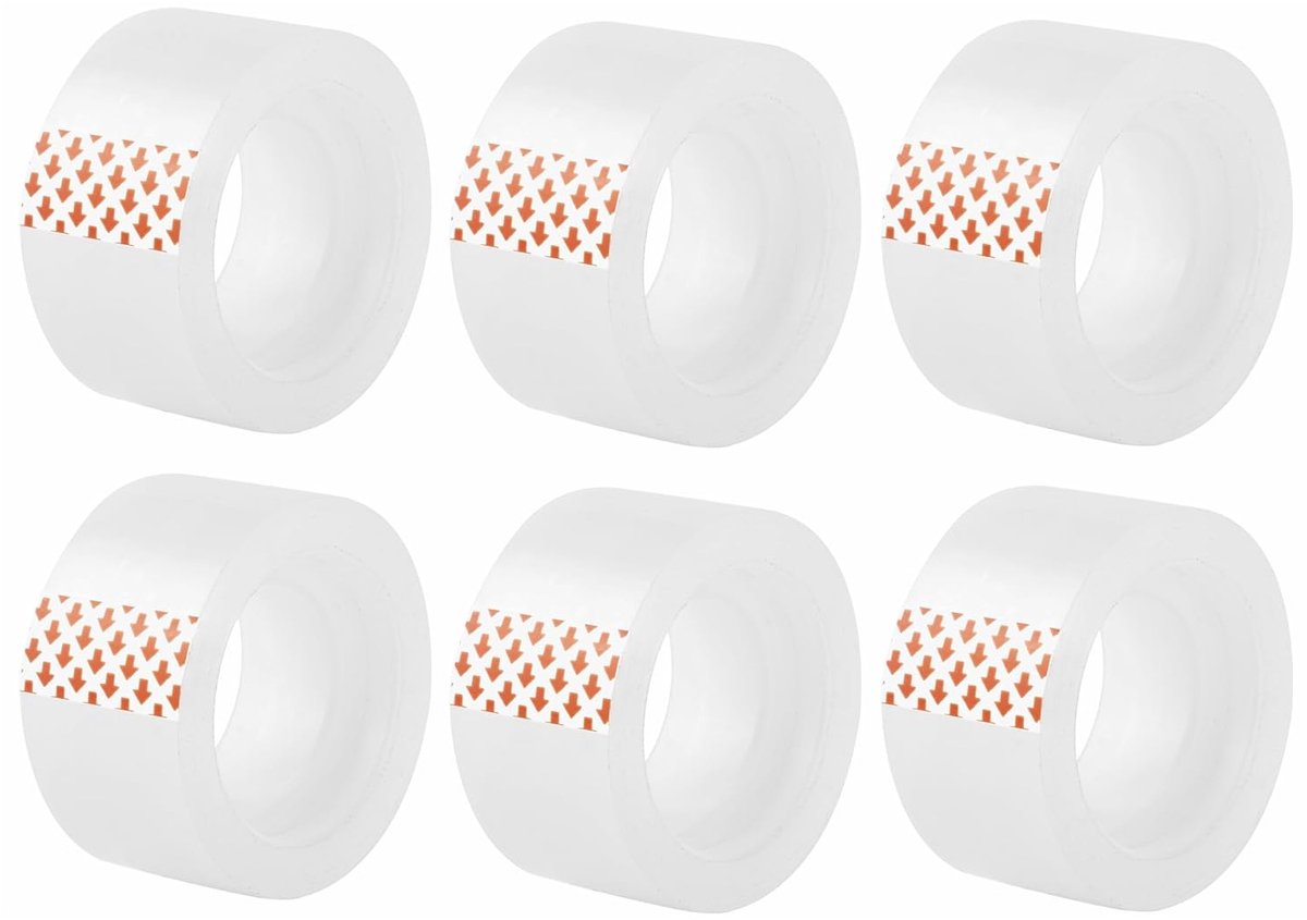 6 stuks kantoortape, doorzichtig plakband, afmetingen 24 mm x 20 m, transparant plakband met sterke hechting