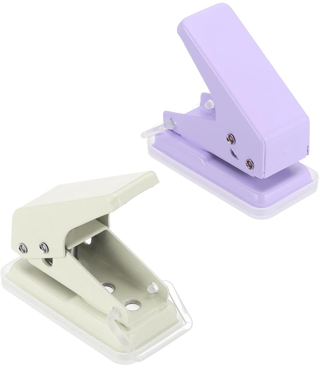 1/4 inch eengatpons, 2 stuks mini draagbare kleine perforator, 6 vellen gatcapaciteit, metaal, papierstans voor dag, knutselen, scrapbook, ticket, paars/beige