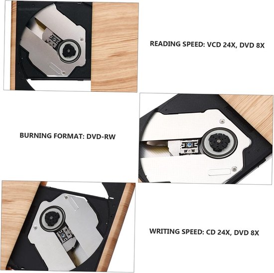 Externe DVD Brander - Dvd-cd-brander Dvd-speler - Gegevens Opslaan - Type-C USB 3.0 - 14.5 cm - Houtnerf — afbeelding 3