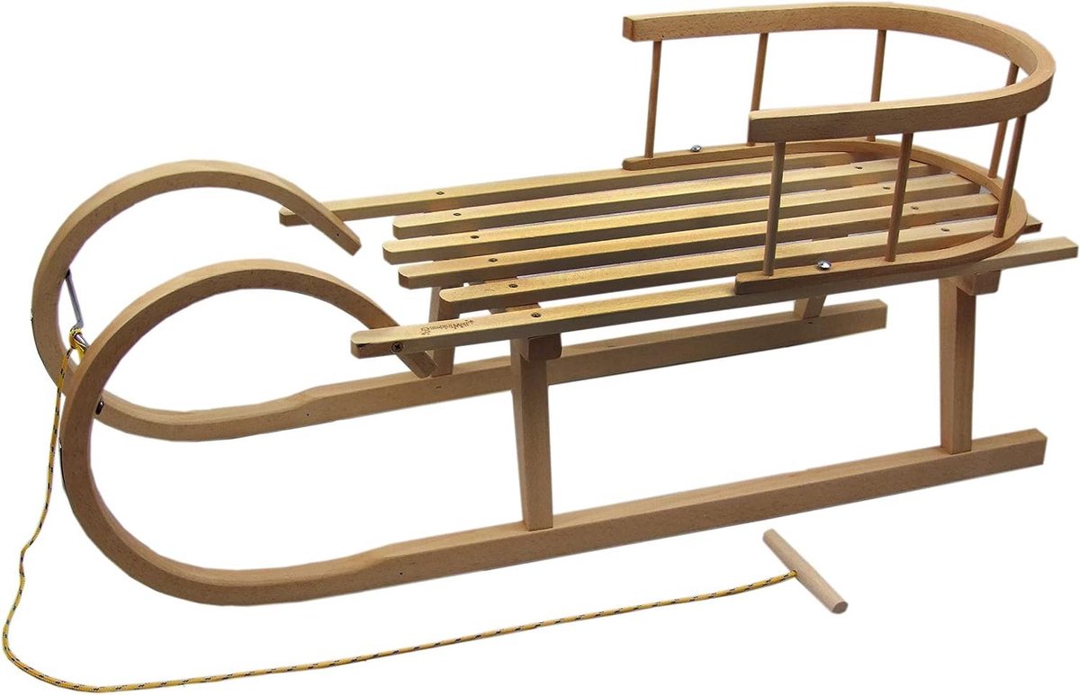 Houten Slee - Kinder Slee Plezier Slee - Winter Plezier - Met Rugleuning - 100 cm - Natuurlijk Hout