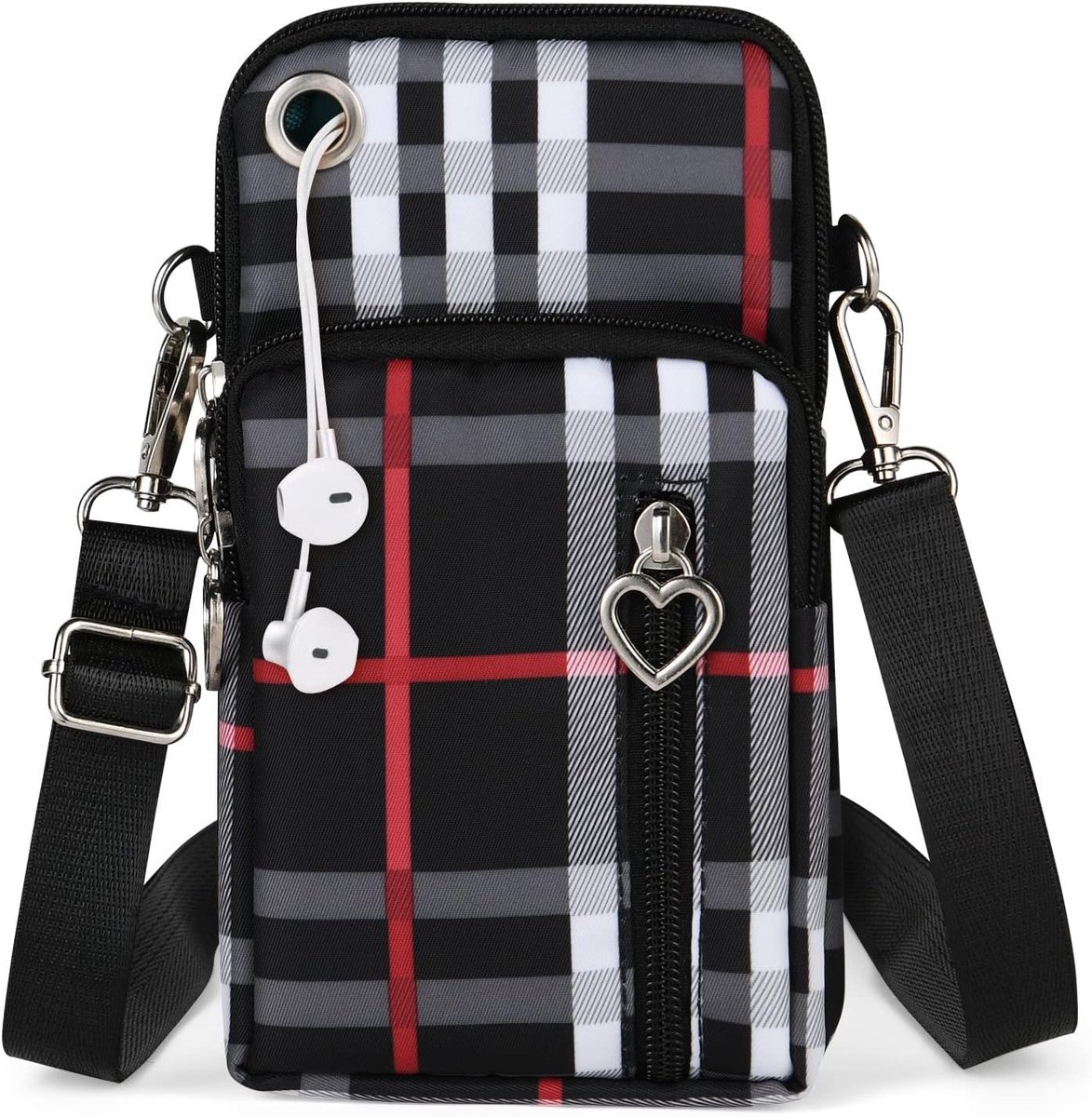 Mobiele telefoon tas - kleine schoudertas - nylon - met hoofdtelefoon ingang - ideaal voor onder 7" - SnelShoppen