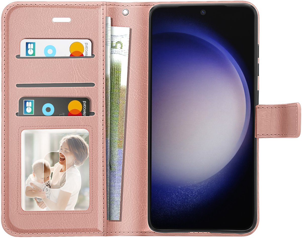 Mayaxess, Wallet Case Geschikt voor Samsung Galaxy S23 met Polsbandje en Standaard, Roségoud