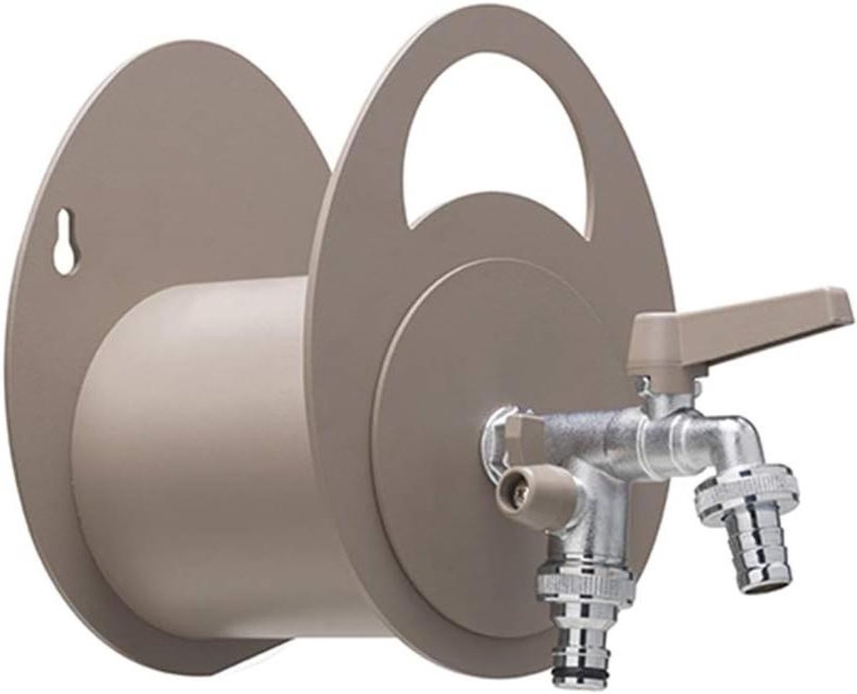Wandslanghouder - Slanghaspel muur - Tuinslang opbergen - Metalen frame roestwerend - 20 meter slang - Taupe