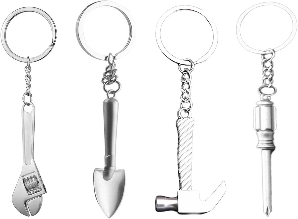 Mini Sleutelhangers 4 Stuks - Verstelbaar - Zilver - Ideaal als rugzakdecoratie - SnelShoppen