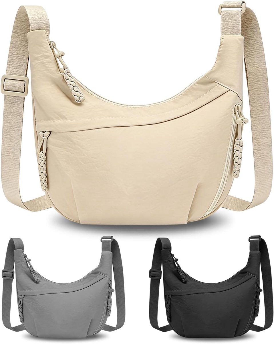 Schoudertas dames - grote nylon schoudertas - 3 ritszakken - ideaal voor werk en dagelijks gebruik - SnelShoppen