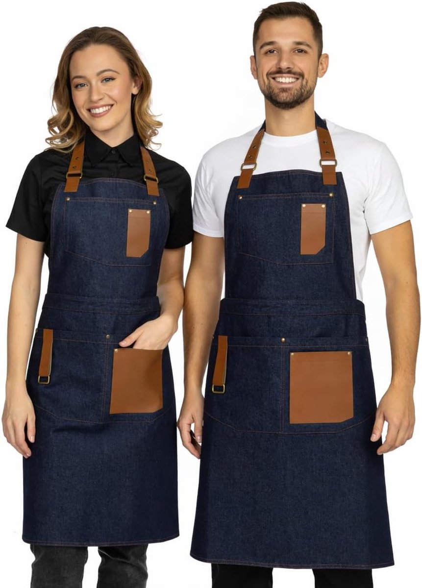 Keuken Schort voor Mannen en Vrouwen - Verstelbaar Schort van Eco Leer - Met Zakken voor Koken en Grillen - SnelShoppen