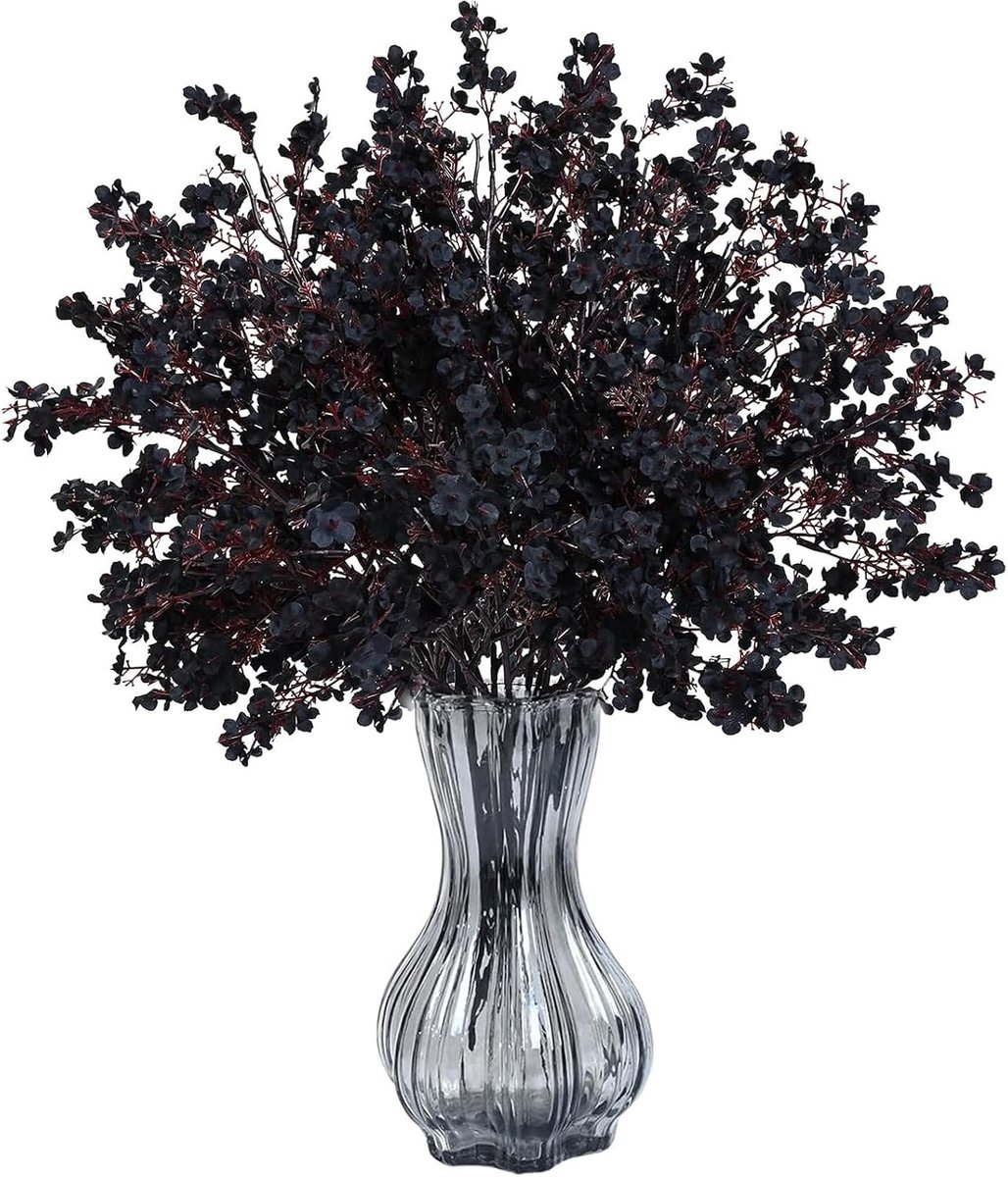Kunstbloemen Gypsophila 48 cm - Zijden bloemen - 8 stuks zwart - Perfect voor vaasdecoratie - SnelShoppen