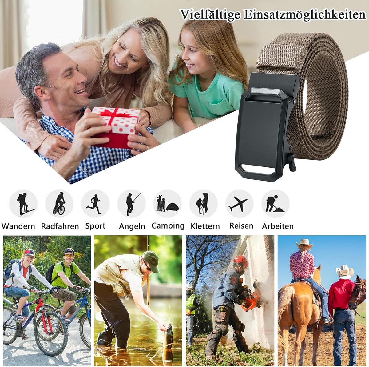 Riem met automatische gesp 130 cm - elastisch en verstelbaar - werkriem voor mannen - optimaal draagcomfort - SnelShoppen