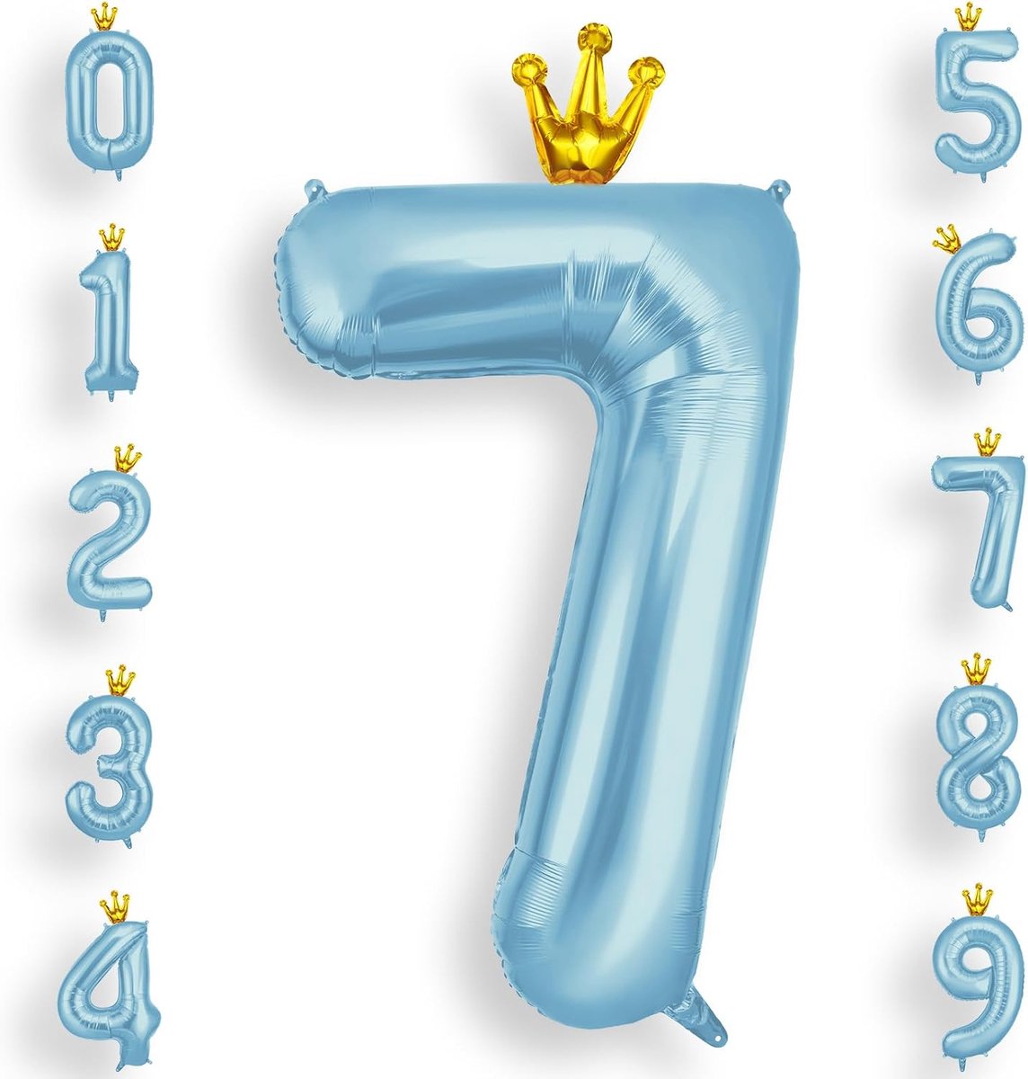 Cijferballon 7 met Blauwe Kroon - 101 cm Heliumgevuld - Feestdecoratie voor Verjaardag - ShopVlot