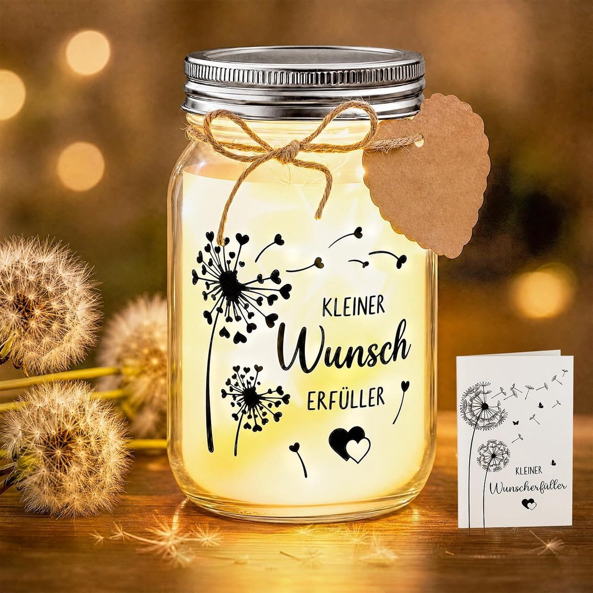 Wensvuller glas - paardenbloem motief - symboliseert hoop en geluk - ideaal geldcadeau - ShopVlot
