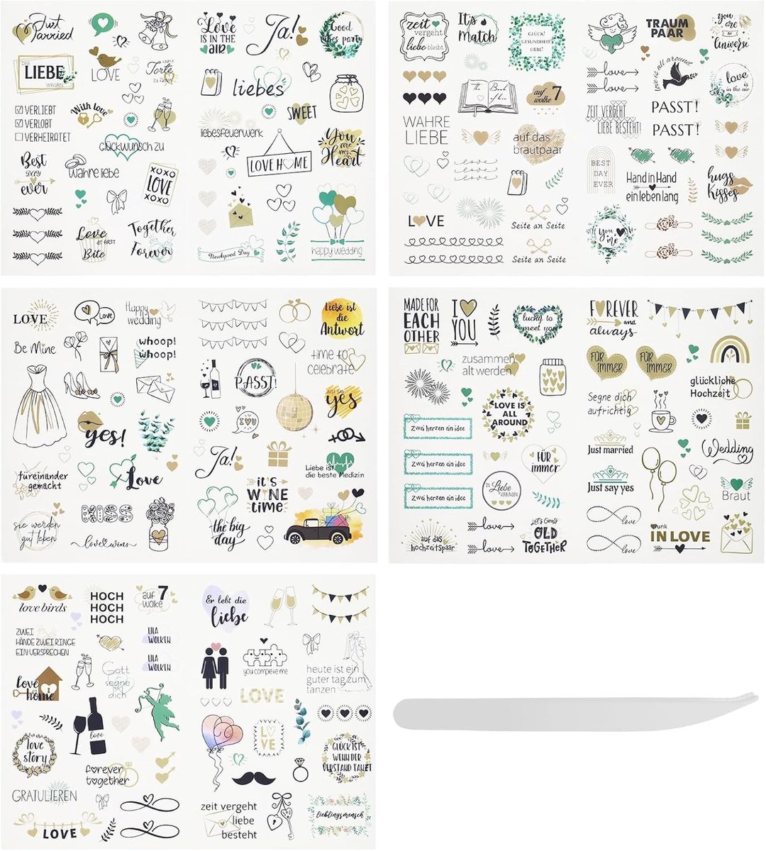Huwelijksstickers set - elegante retro stickers - Duitse en Engelse wensen - perfect voor trouwalbum - ShopVlot